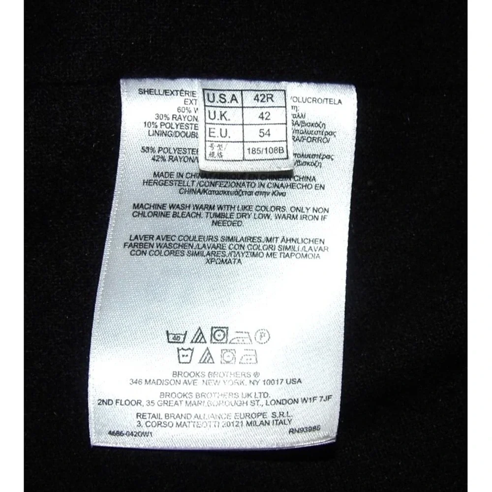 Brooks‎ Brothers 346 Black Removeable Liner Button Up Overcoat Men's 42